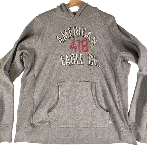 American Eagle AEO Vintage Y2k Spellout Hoodie Sweatshirt SIZE XL Mens Gray - Picture 1 of 14